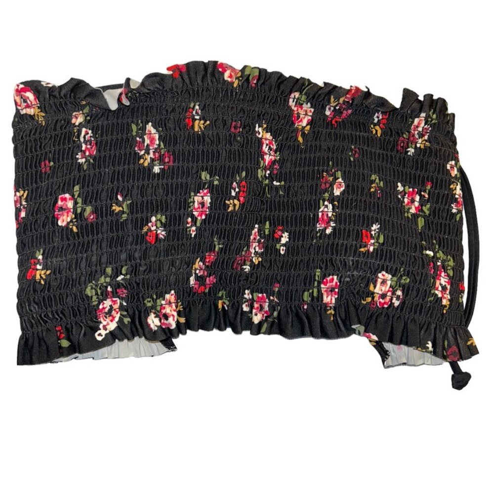xhilaration black FLORAL all smocked lace up tube top M